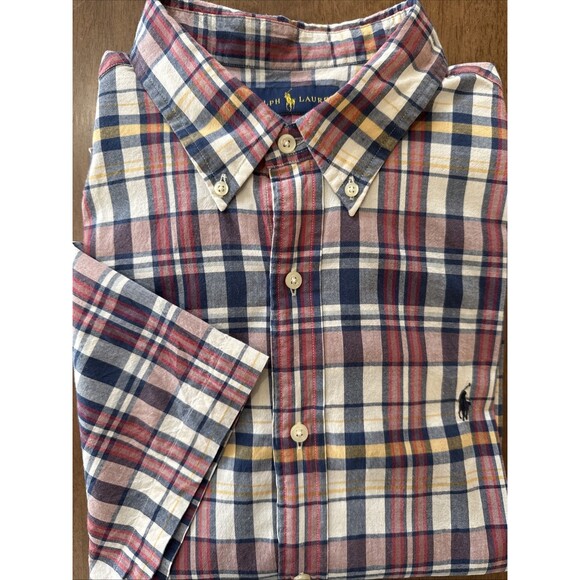 Ralph Lauren XXL Classic Fit Plaid Button Down Short Sleeve Shirt Lightweight - Picture 11 of 11